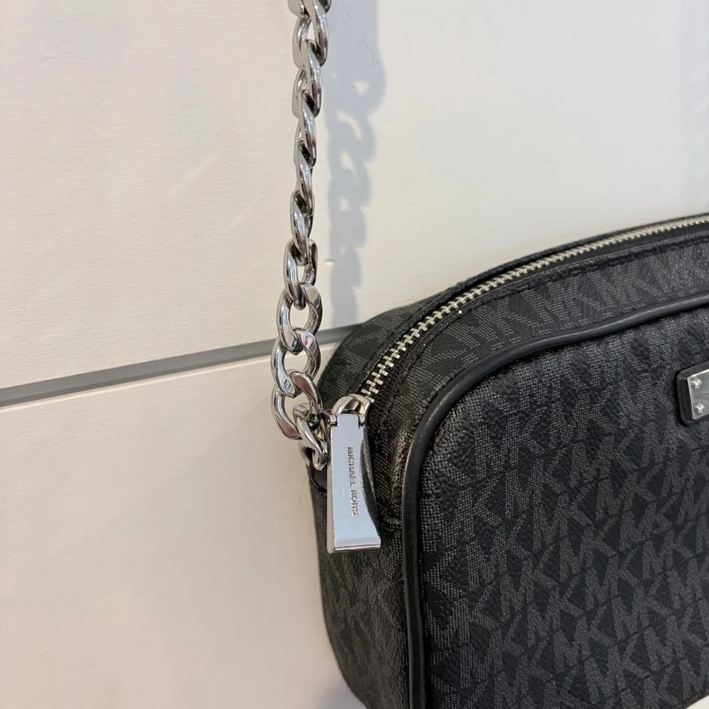 Michael Kors Charcoal Logo Classic Crossbody Bag with Chic Infinity Scarf